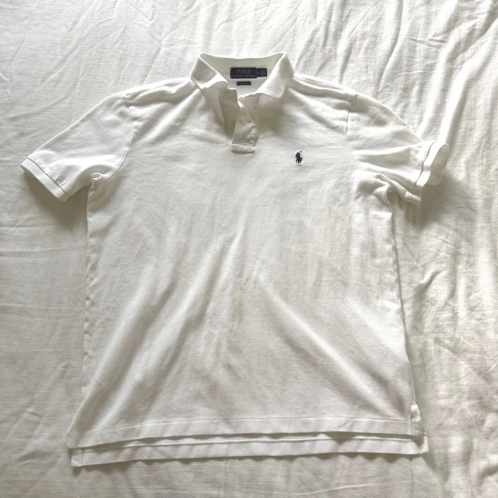 Lot of 2 Polo Ralph Lauren White Short Sleeve Pony Logo Polo Shirts Medium